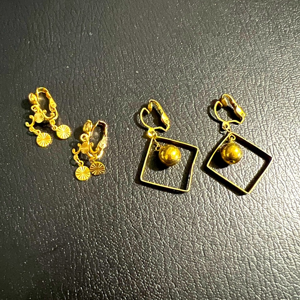 2 pair vintage gold toned clip ons